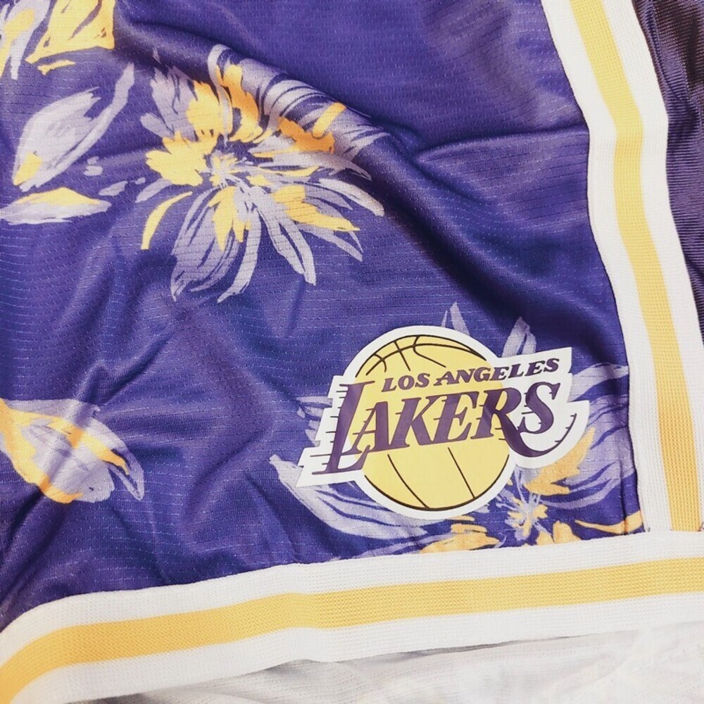 NBA Los Angeles Lakers Mens S Athletic Basketball Shorts Purple Tropical Floral - Picture 2 of 6